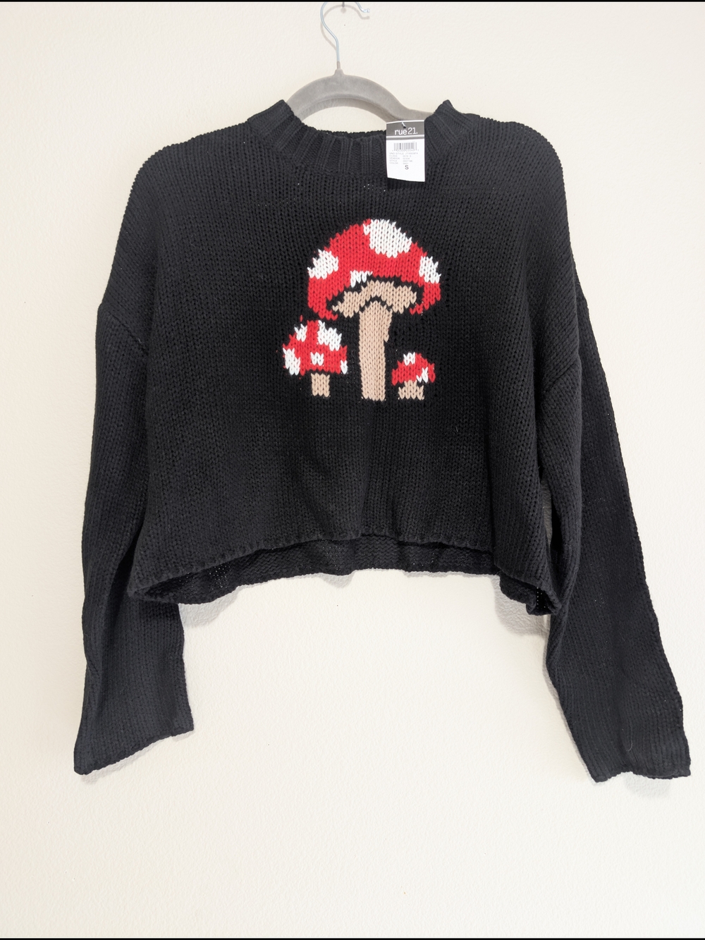Rue21 Black Knit Sweater with Red Mushroom Motif Size Small - Picture 1 of 5